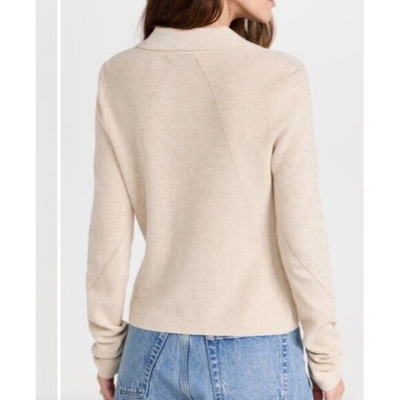 Rag & Bone Sz M Sweater Dina Button Up Light Wt Knit Spread Collar Beige classic - Picture 2 of 6
